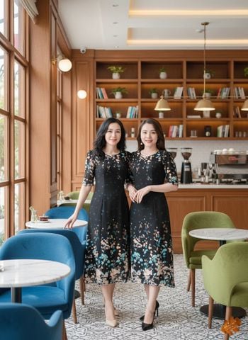  Đầm Suông A Tay Lỡ Mát Mịn Hoa Xanh in Chân Bông DL696 