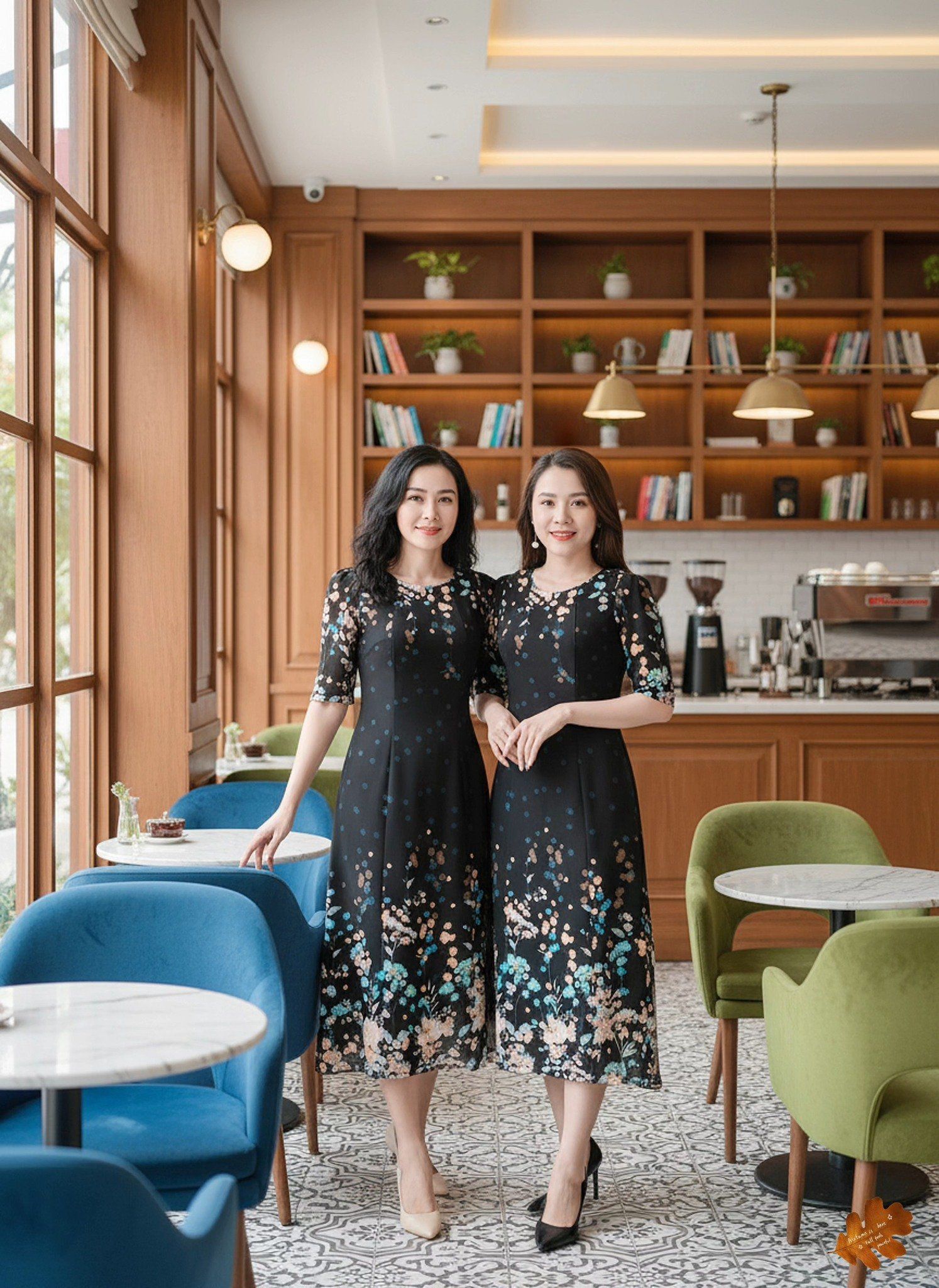 Đầm Suông A Tay Lỡ Mát Mịn Hoa Xanh in Chân Bông DL696