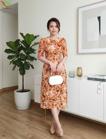  Đầm Suông A Tay Lỡ Lụa Thượng Uyển Hoa In 3D DL698 