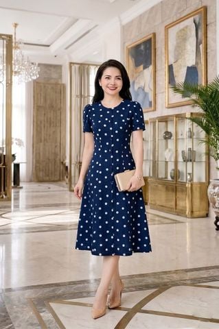  Đầm suông A xanh than bi trắng trẻ trung gọn dáng DL720 