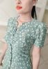 Đầm Suông Xanh hoa Giả Sơ Mi Nhún Thân Áo DL724