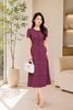 Đầm Linen Suông A Tím Cẩm Hoa Nhí Xẻ Trụ Phối Cúc Tôn Dáng Gọn DL725