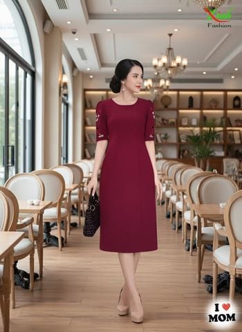  Đầm Suông Đỏ Tay Lỡ Thêu Tay Thời Thượng DL745 
