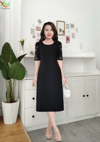  Đầm Suông Đen Tay Lỡ Thêu Tay Thời Thượng DL746 