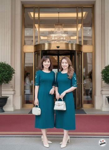  Đầm Suông Xanh cổ vịt Tay Lỡ Thêu Tay Thời Thượng DL747 