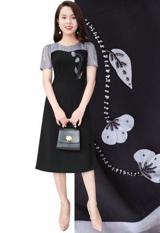  Đầm kết hoa phối organza xám tây thời thượng DL832 