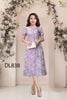 Đầm Gấm Dệt Cao Cấp Tím Pastel Trẻ Trung Hoa Cài Thủ Công DL838