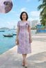 Đầm Gấm Dệt Cao Cấp Tím Pastel Trẻ Trung Hoa Cài Thủ Công DL838