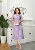 Đầm Gấm Dệt Cao Cấp Tím Pastel Trẻ Trung Hoa Cài Thủ Công DL838