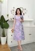 Đầm Gấm Dệt Cao Cấp Tím Pastel Trẻ Trung Hoa Cài Thủ Công DL838