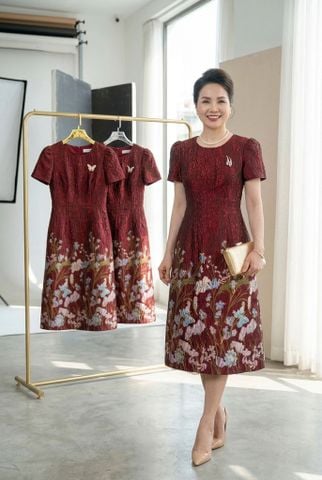  Đầm Gấm Hoa Ombre Thời Thượng kèm lót lụa DL859 