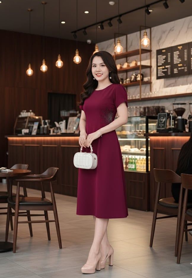 Đầm suông A Lụa Thượng uyển kết đá thủ công DL868