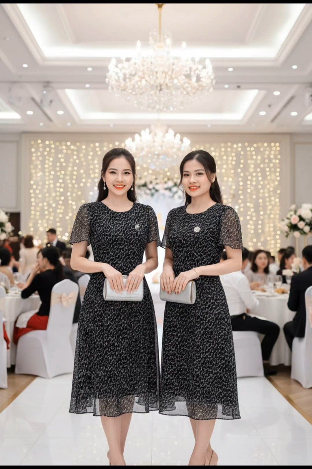 Đầm suông A voan đen họa tiết trẻ trung DL883