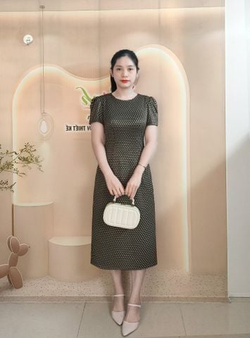  Đầm Suông Caro Vàng Nâu Trẻ Trung DL935 