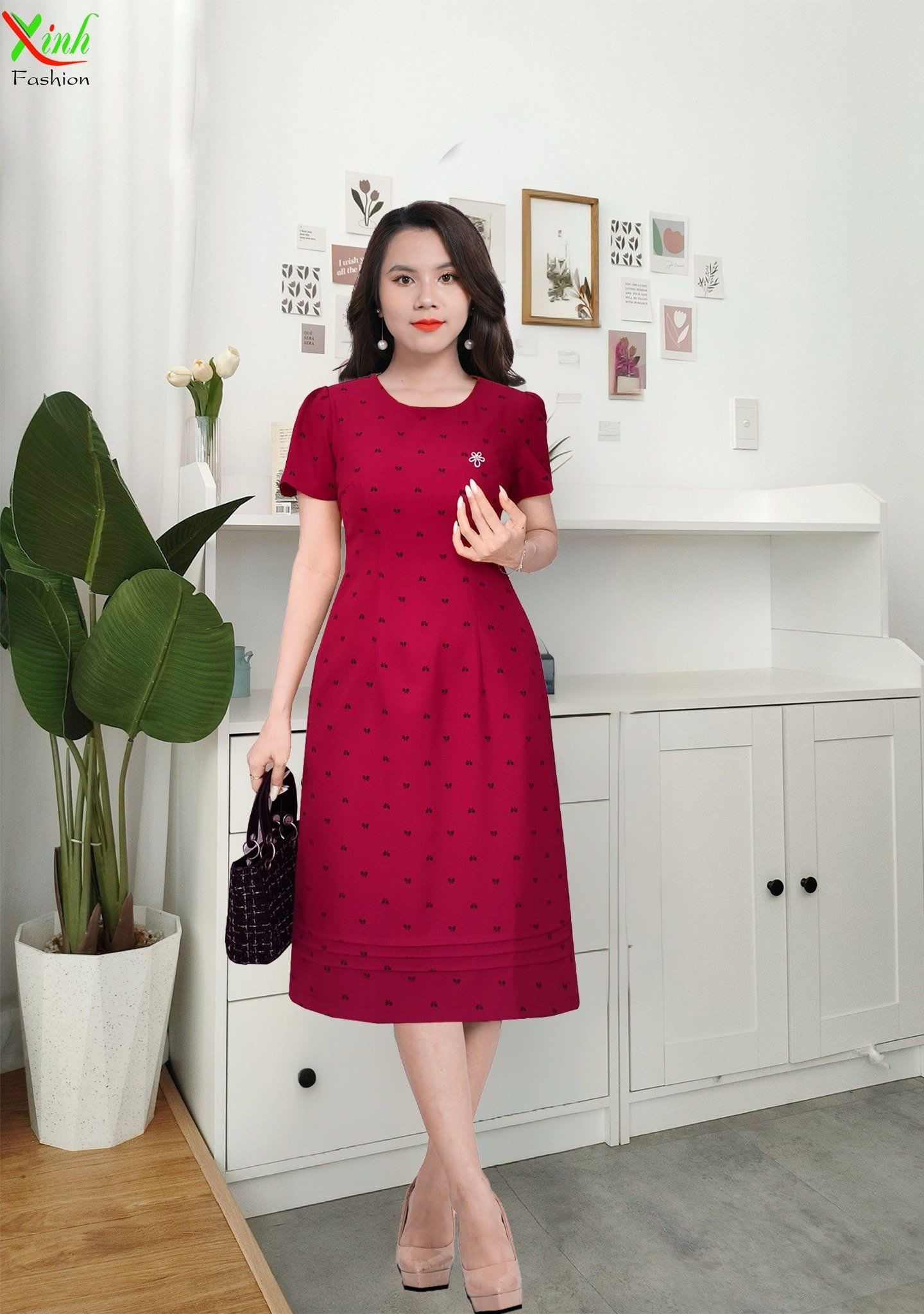 Đầm Suông A Đỏ Nơ Nhí Trẻ Trung DL944