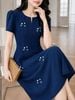 Đâm Suông Trung Niên Eo Kép Xanh Hoa Thêu Sang Trọng DL982