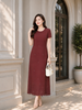 Đầm Suông Trung Niên Chất Linen Dáng Dài Chân Tùng Thêu Đục Lỗ Sang Trọng DL570
