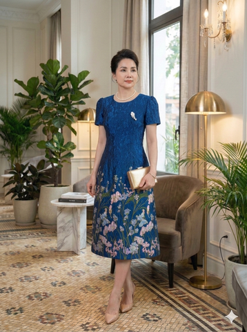  Đầm Gấm Hoa Ombre Thời Thượng kèm lót lụa DL864 