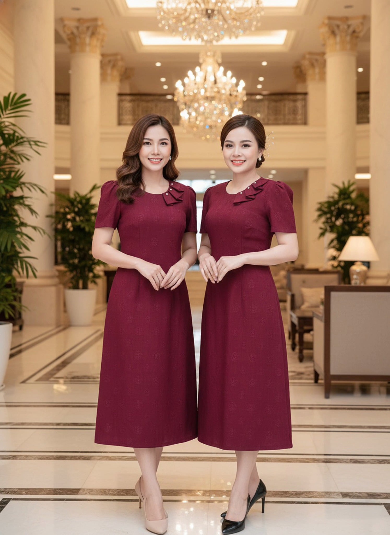 Đâm Suông A Basic Đỏ đô Vân Hoa Nổi Thanh Lịch DL678