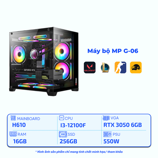 Máy bộ MP INTEL G-06 (I3-12100F/H610/16GB/256GB SSD/RTX 3050 6GB/550W)