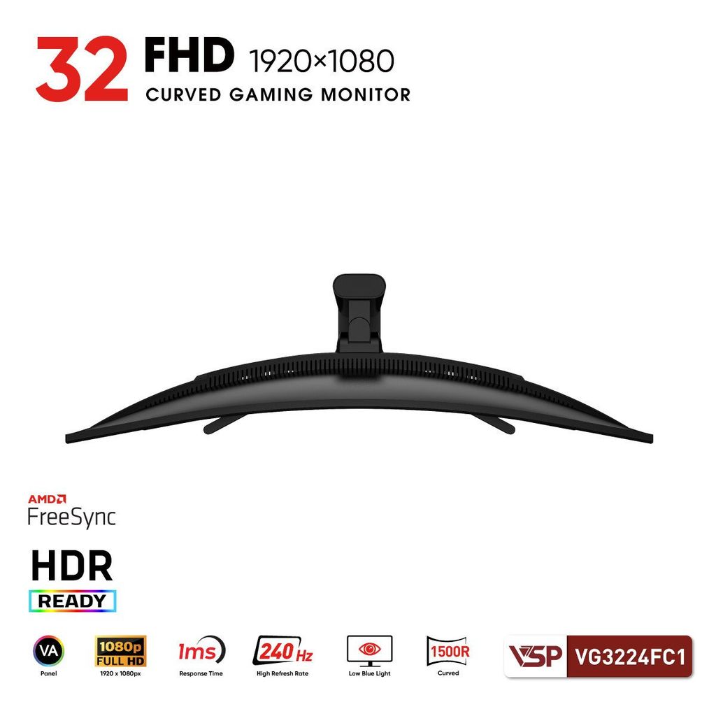 Màn hình Gaming FPS VSP VG3224FC1 | 31.5 inch, Full HD, VA, 240hz, 1ms, cong