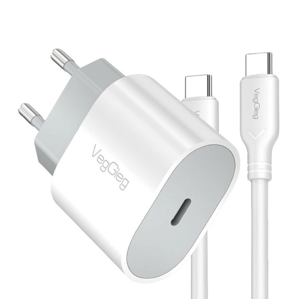 Bộ sạc nhanh Veggieg V-M101 PD20W/Cáp Type C 1.2M (Chuẩn EU)