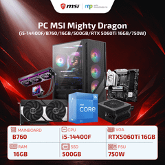 PC MSI Mighty Dragon (i5-14400F/B760/16GB/SSD 500GB/RTX 5060 Ti/750W)