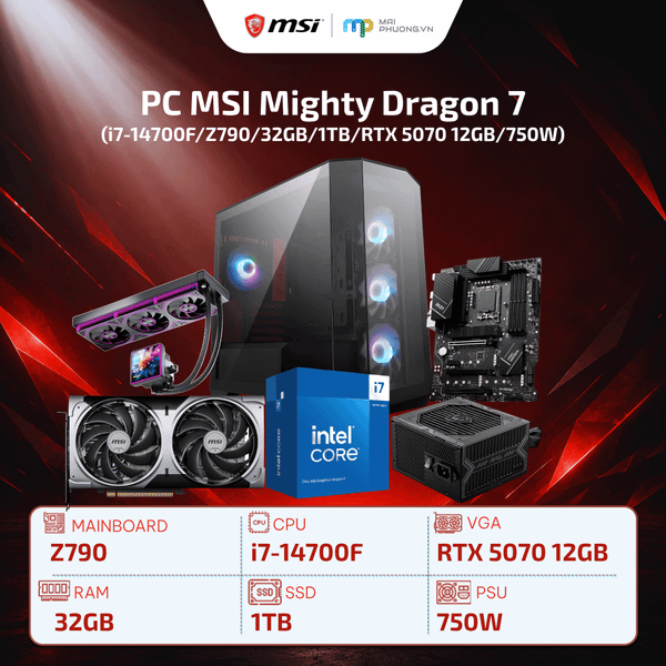 PC MSI Mighty Dragon 7 (i7-14700F/Z790/32GB/SSD 1TB/RTX 5070/750W)
