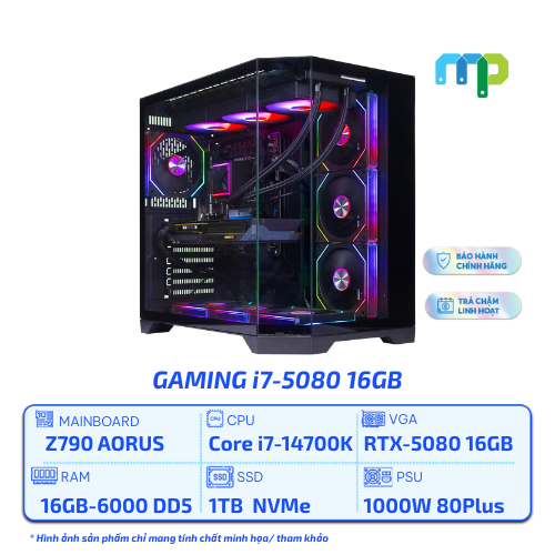 PC MPC GAMING i7-14700K/Z790 AORUS ELITE AX/16GB/1TB SSD/RTX-5080 1-Click OC 16GB/1000W