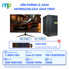 PC T-WOLF Văn phòng Intel i3-3240/H61/8GB/SSD 256GB/230W/22