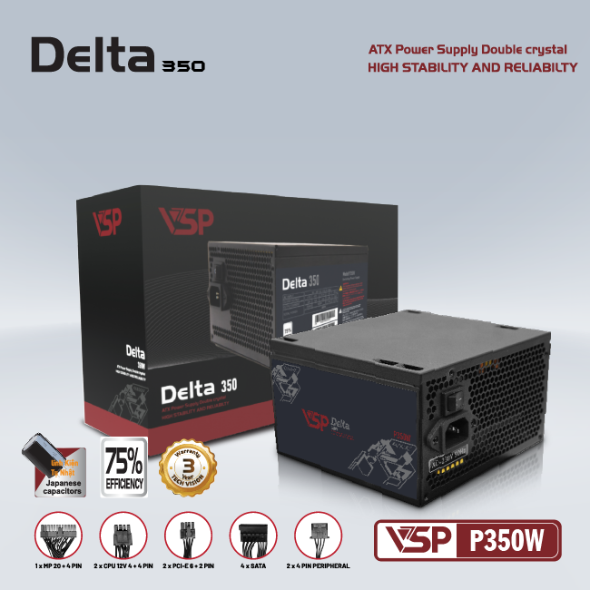 Nguồn VSP Delta P350W | 350W, cáp dẹt đen