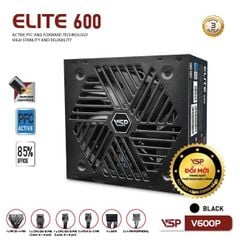 Nguồn máy tính VSP Elite Active PFC V600P - Đen | 600W/ ATX