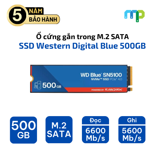 Ổ cứng gắn trong Western Digital Blue SSD 500GB SN5100 PCIe M2 (WDS500G5B0E)