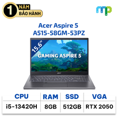 Laptop Acer Aspire 5 A515-58GM-53PZ I5-13420H/8GB/SSD 512GB/RTX2050 4GB/15.6