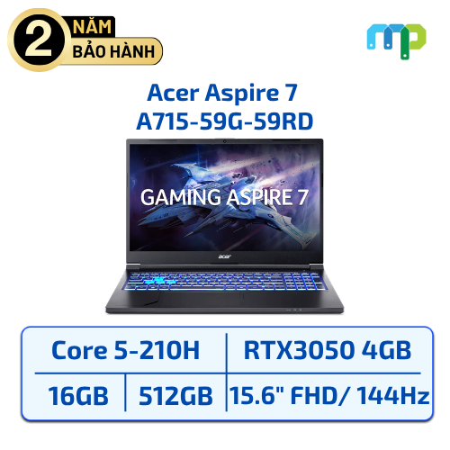 Laptop Acer Aspire 7 A715-59G-59RD Core 5-210H/16GB/SSD 512GB/RTX3050 4GB/15.6