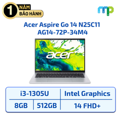 Laptop Acer Aspire Go 14 N25C11 AG14-72P-34M4 I3-1305U/8GB/SSD 512GB/UMA/14 FHD+/Win 11/Bạc NX.JSBSV.006
