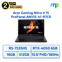 Laptop Acer Gaming Nitro V 15 ProPanel ANV15-41-R7CR (R5-7535HS/16DG5/512GSSD/15.6 FHD 180/6GD6 RTX4050/W11SL/1Y/Đen) NH.QPESV.003