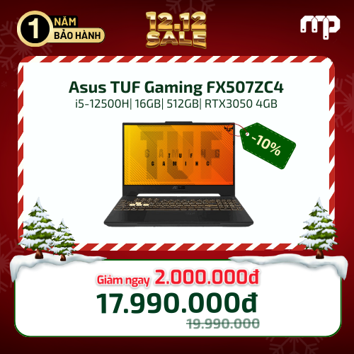 Laptop Asus TUF Gaming FX507ZC4 HN095W I5-12500H/16GB/512GB/RTX3050 4GB/15.6 144Hz/Win 11/Xám