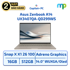 Laptop Asus Zenbook A14 UX3407QA-QD299WS Snapdragon X X1 26 100/16GB/SSD 512GB/14.0
