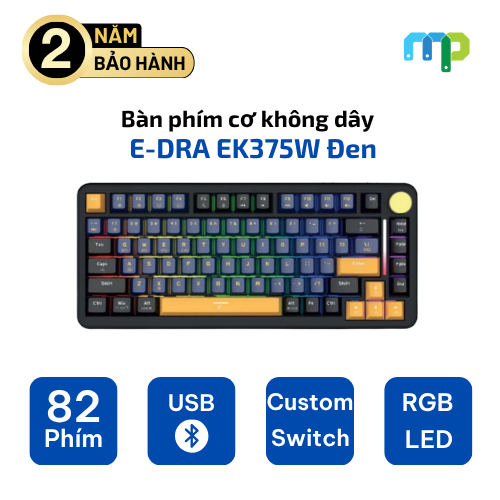Bàn phím cơ không dây E-DRA EK375W Đen