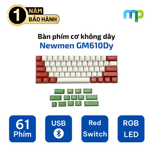 Bàn phím cơ không dây Newmen GM610Dy/ N-box red
