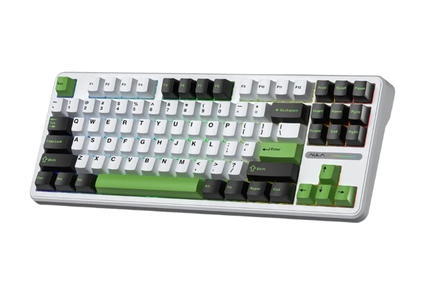 BÀN PHÍM CƠ GAMING CÓ DÂY 3 MODE AULA F87 (đen + trắng + xanh lá/ Grey Wood V3 Switch)