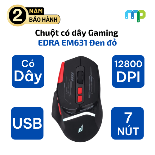 Chuột có dây gaming EDRA EM631 màu đen