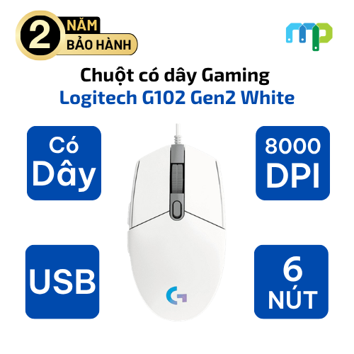 Chuột có dây gaming Logitech G102 Gen2 (910-005803)Trắng