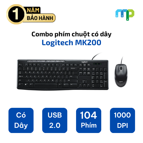 Combo phím chuột có dây Logitech MK200