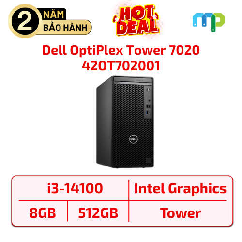 Máy bộ Dell OptiPlex Tower 7020/ i3-14100/ 8GB DDR5/ 512GB SSD/ K+M/Win 11 Home/ ProSupport 2Yr & KYHD 42OT702001