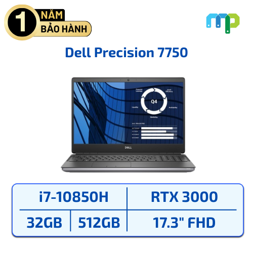 Laptop Dell Precision 7750 I7-10850H/32GB/SSD 512GB/RTX 3000/17.3