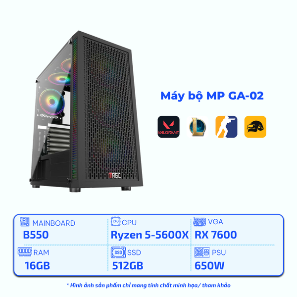 Máy bộ MP AMD GA-02 (Ryzen 5-5600X/B550/16GB/SSD 512GB/RX 7600/650W)