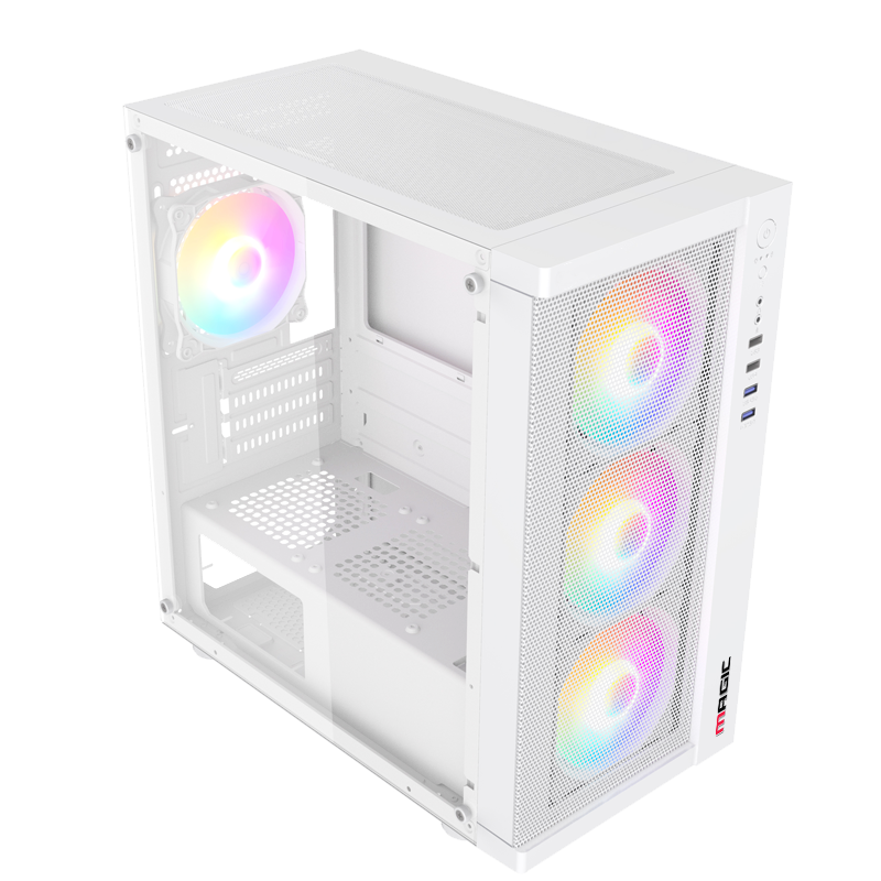 Thùng máy Magic GM-01 Mesh - Trắng | Micro ATX, Sẵn 4 fan RGB