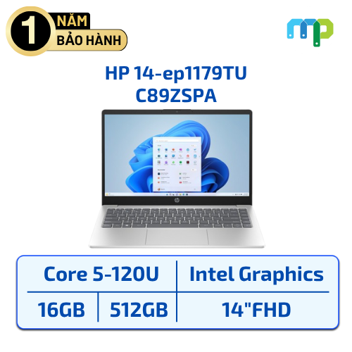 Laptop HP 14-ep1179TU (core 5-120U/16G/512G SSD/14.0FHD/WL/BT/3C/W11H/Bạc) C89ZSPA